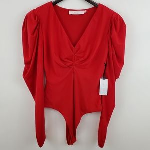 ASTR The Label Puff Sleeve V-Neck Bodysuit